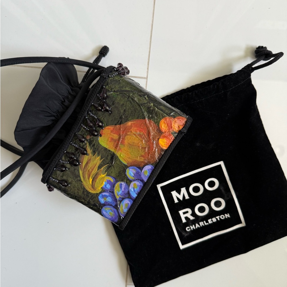 Moo Roo of Charleston Designer hand painted Black and Multicolor Women's Bag